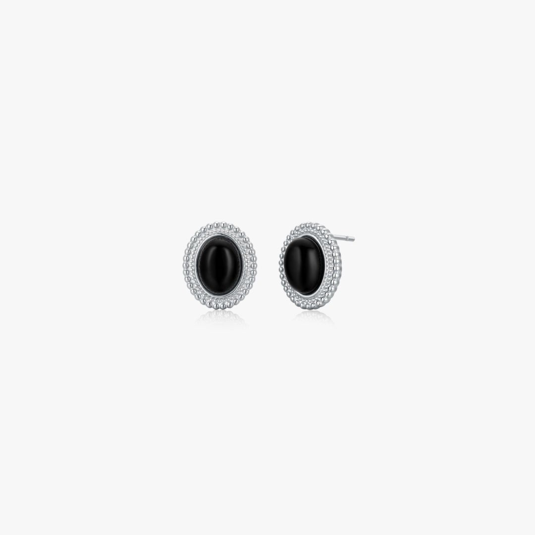 Small Oval Black Agate Earrings - Flaire & Co.