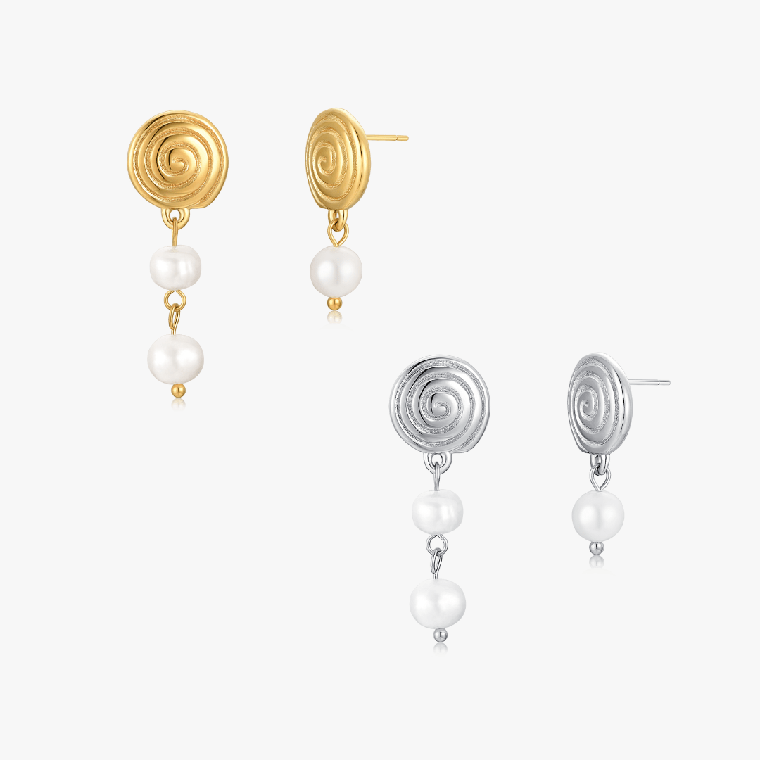 Spiral Asymmetrical Pearl Earrings (Greek Inspired Collection) - Flaire & Co.