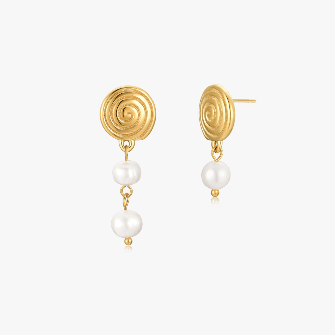 Spiral Asymmetrical Pearl Earrings (Greek Inspired Collection) - Flaire & Co.