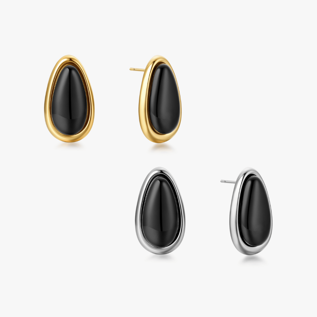 Talia Black Gem Tear Drop Earrings - Flaire & Co.