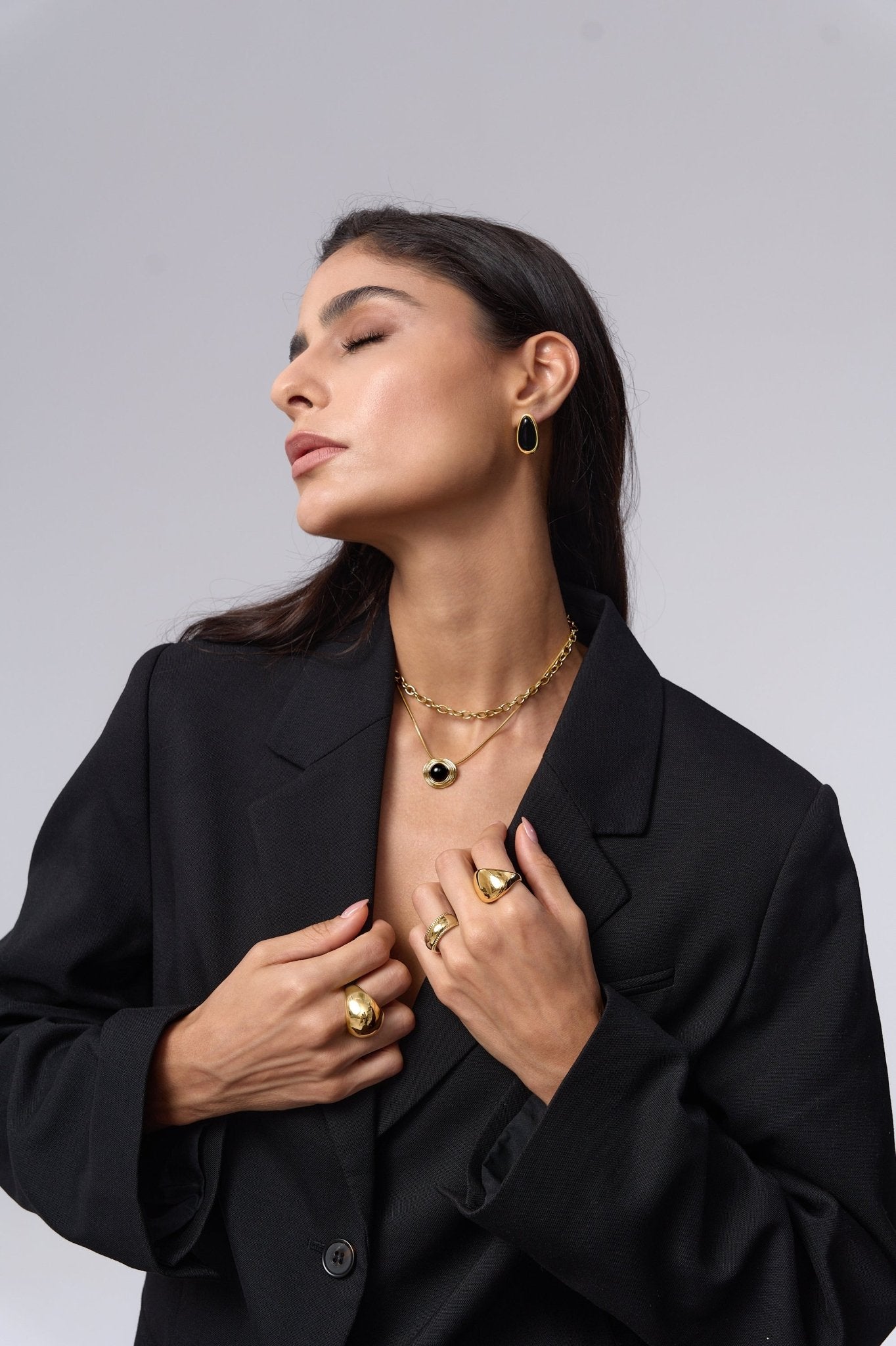 Talia Black Gem Tear Drop Earrings - Flaire & Co.