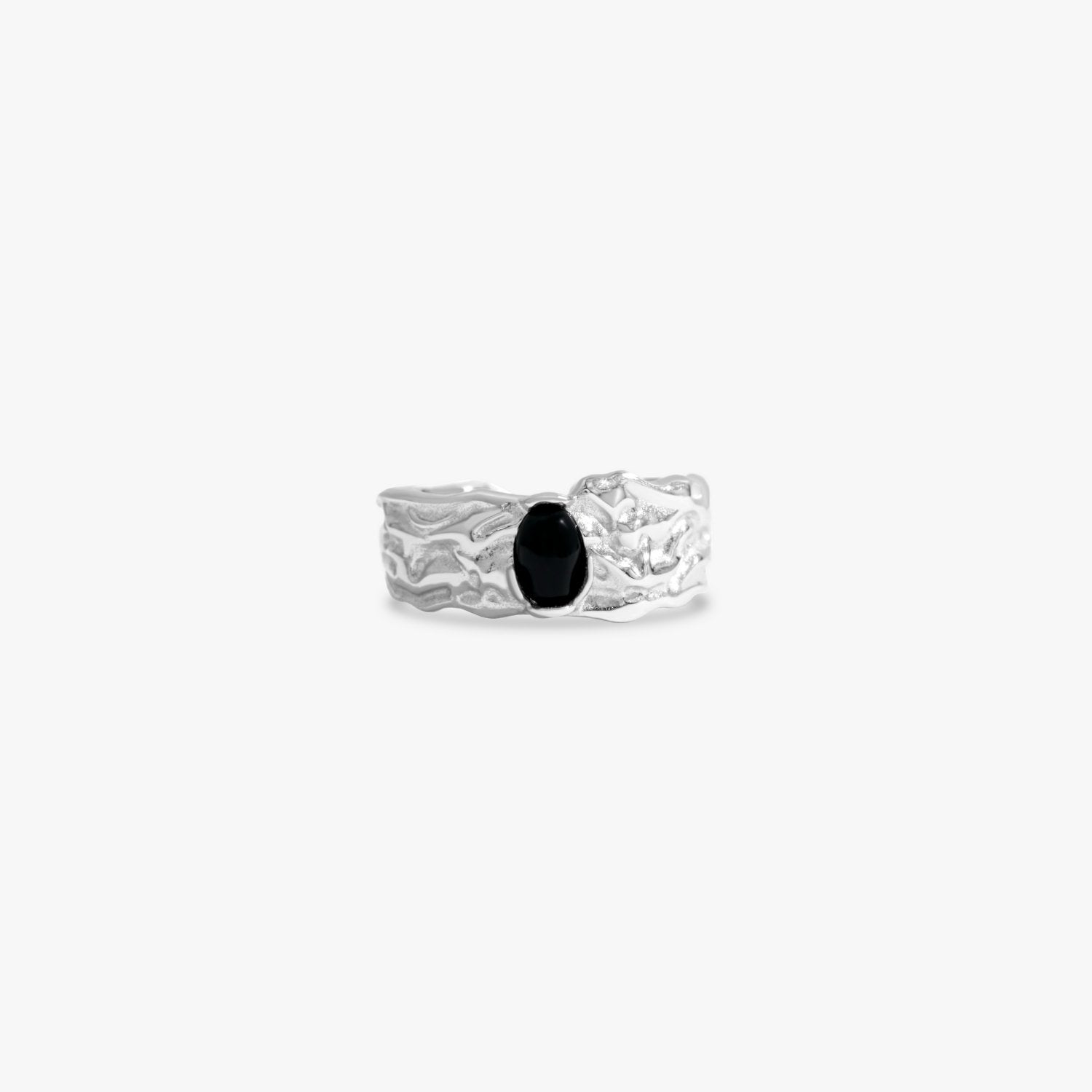 Thick Texture Black Gem Adjustable Sterling Silver Ring - Flaire & Co.