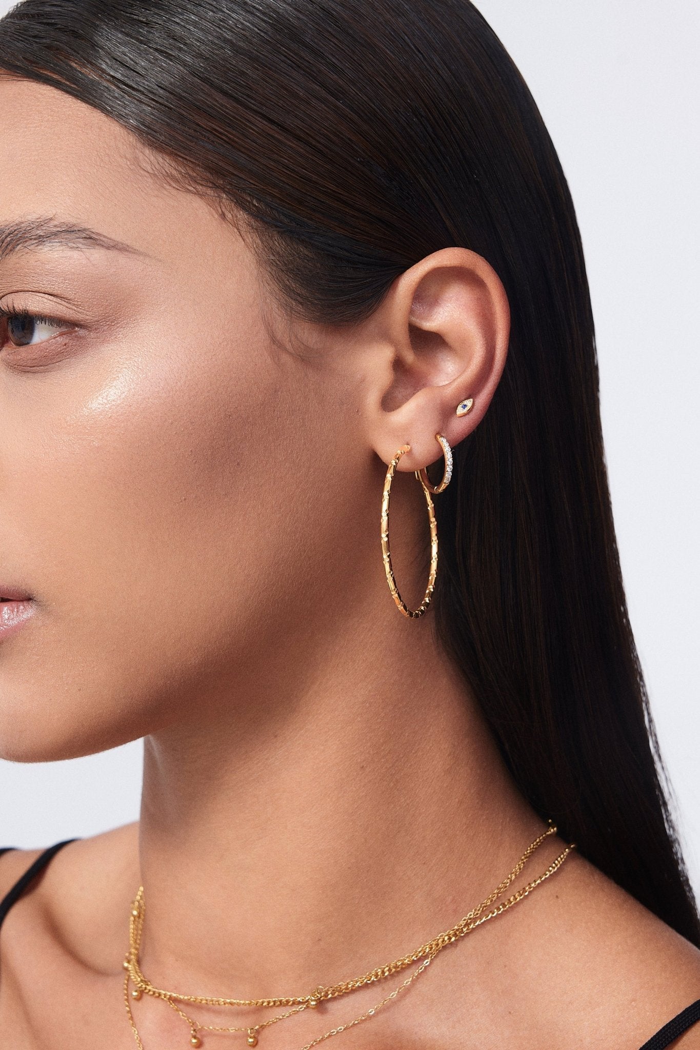 Thin Bamboo Large Gold Hoops - Flaire & Co.