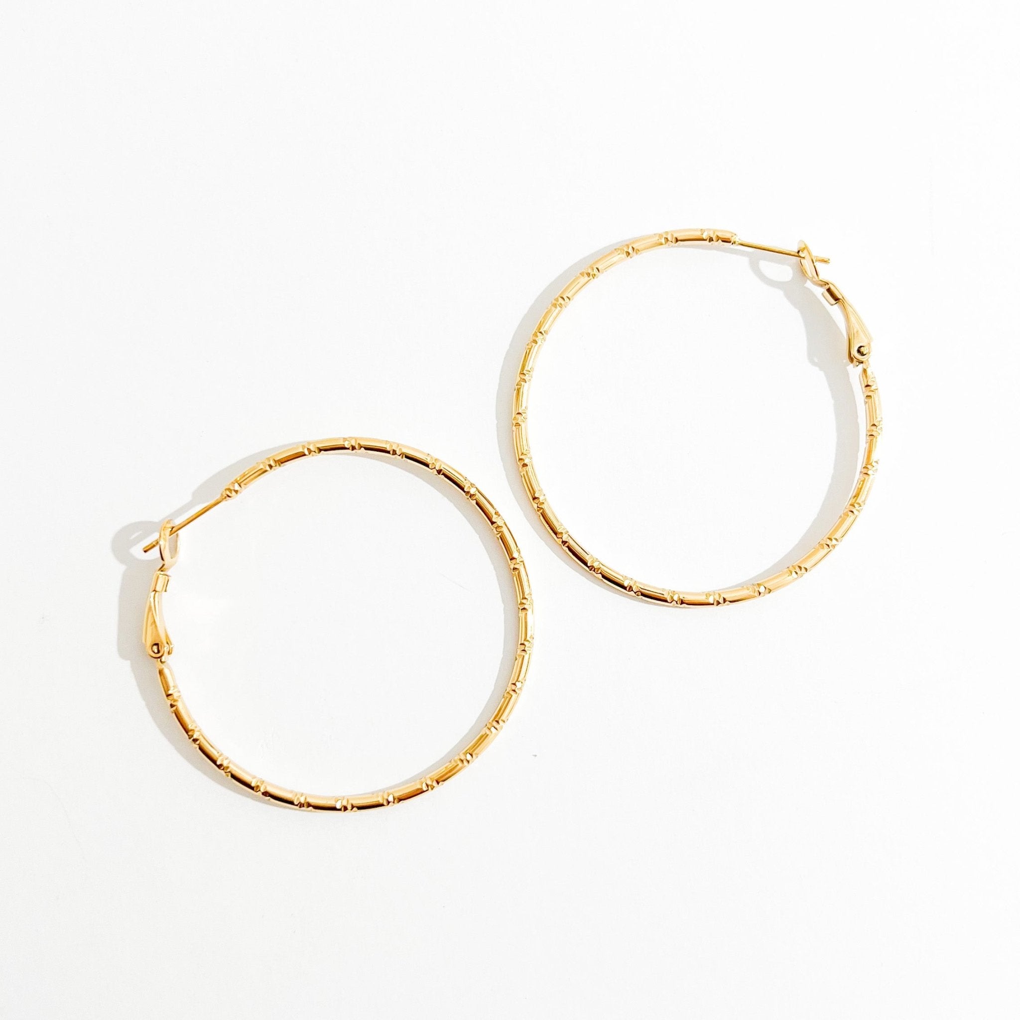 Thin Bamboo Large Gold Hoops - Flaire & Co.