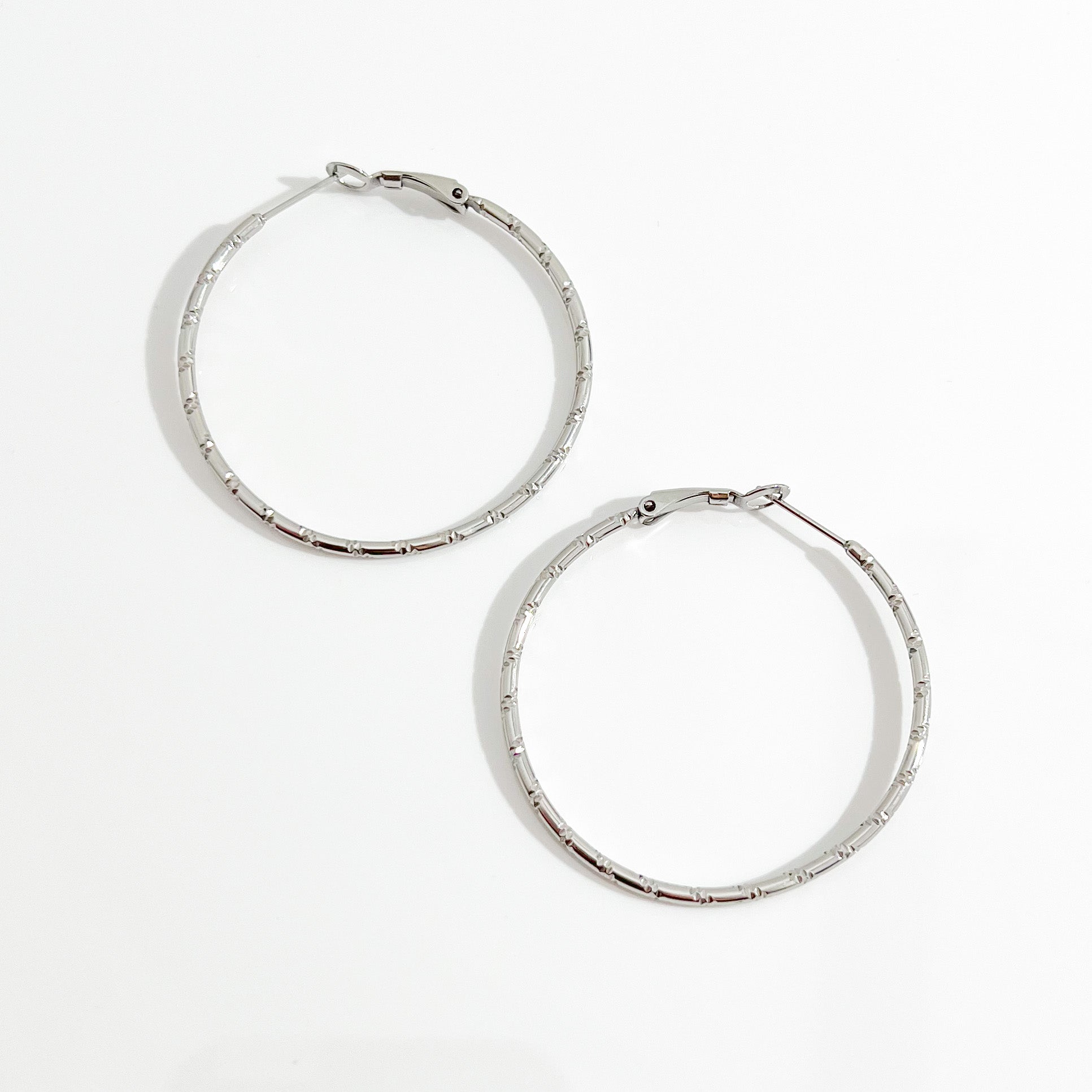 Thin Bamboo Large Silver Hoops - Flaire & Co.