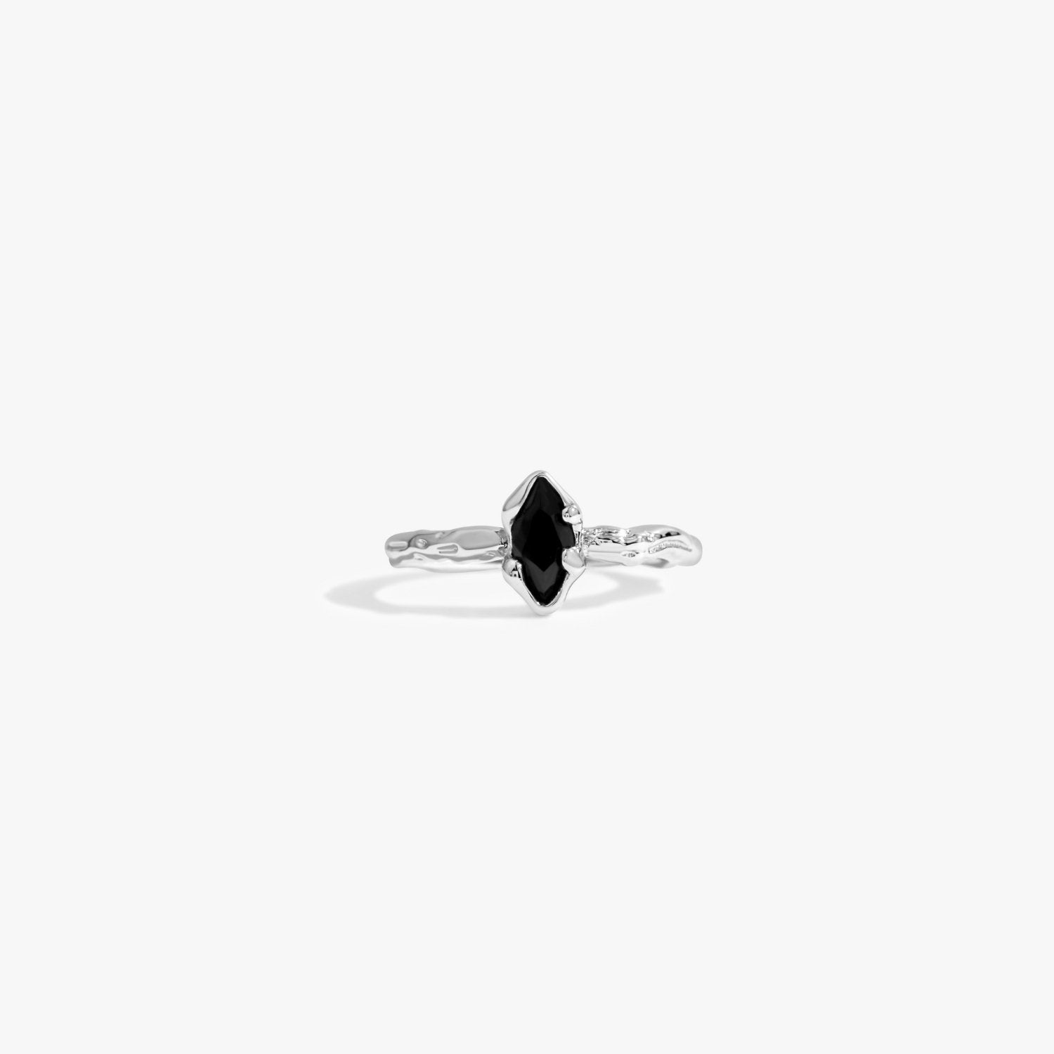 Thin Texture Black Gem Adjustable Sterling Silver Ring - Flaire & Co.