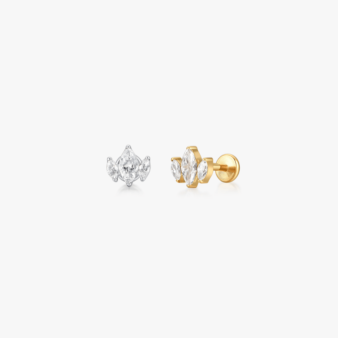 Trio Marquise Titanium Flat Back Stud (Single) - Flaire & Co.