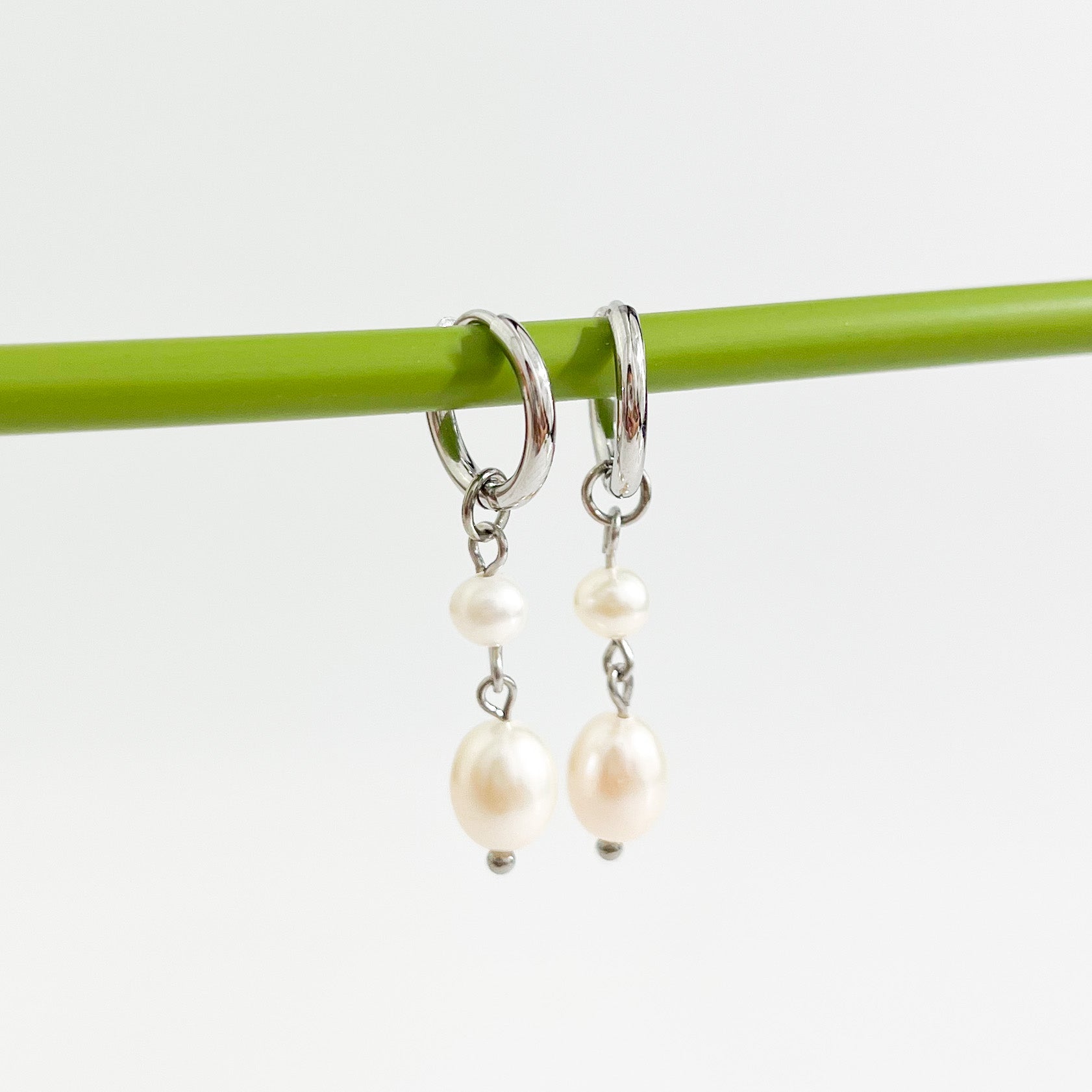 Two Layer Pearl Earrings in Silver - Flaire & Co.