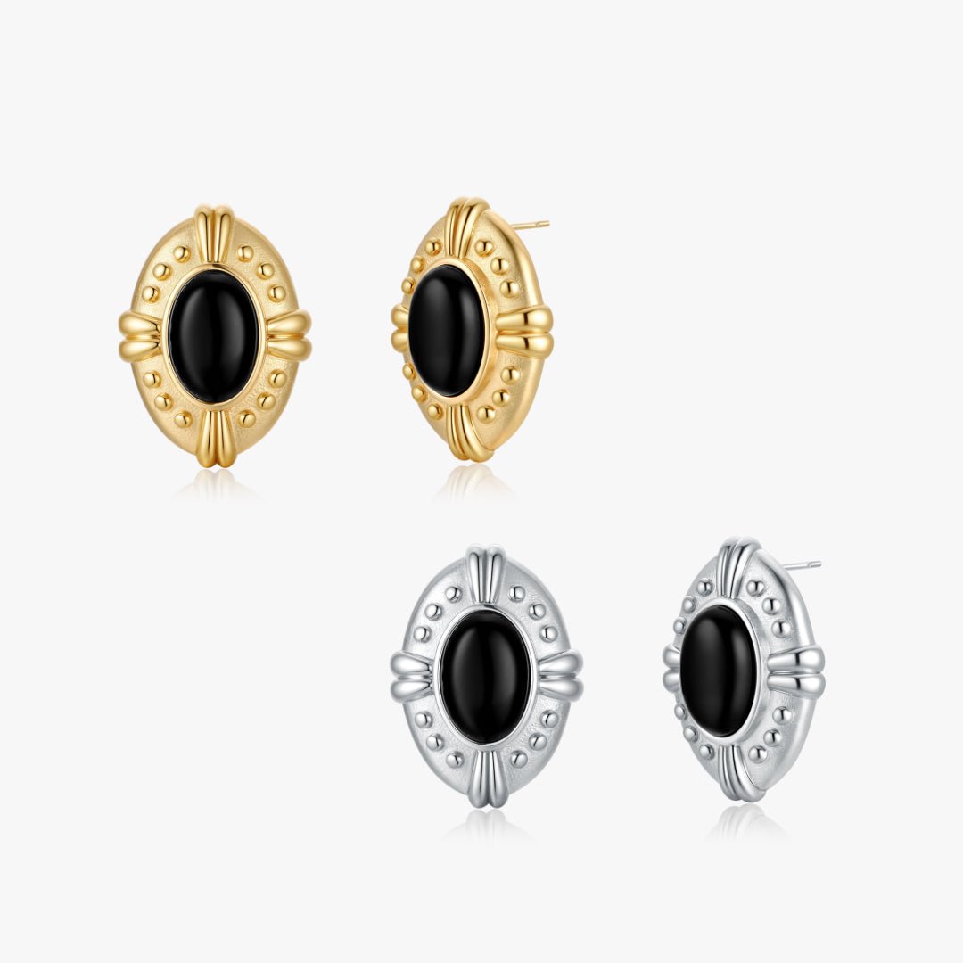 Vintage Inspired Black Agate Earrings - Flaire & Co.