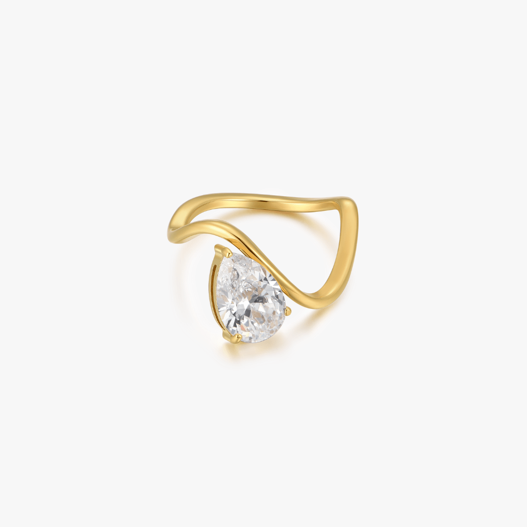 Wave Tear Drop Gem Ring - Flaire & Co.