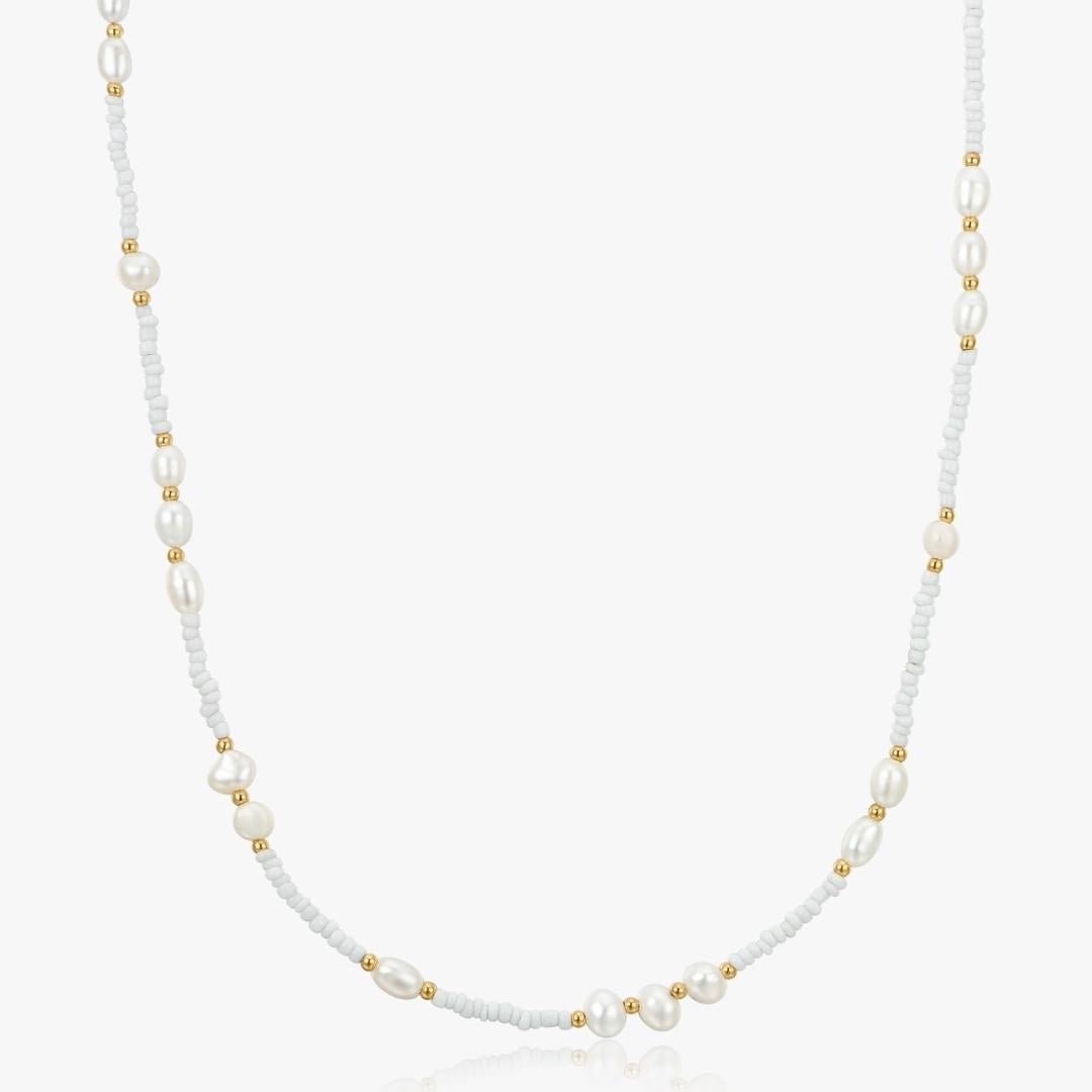 White Beads + Pearls Necklace
