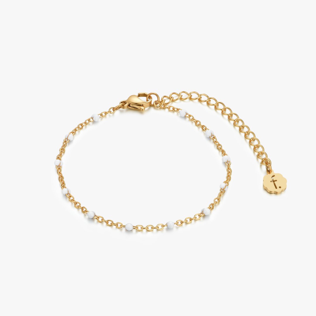 White Enamel Beaded Bracelet in Gold - Flaire & Co.