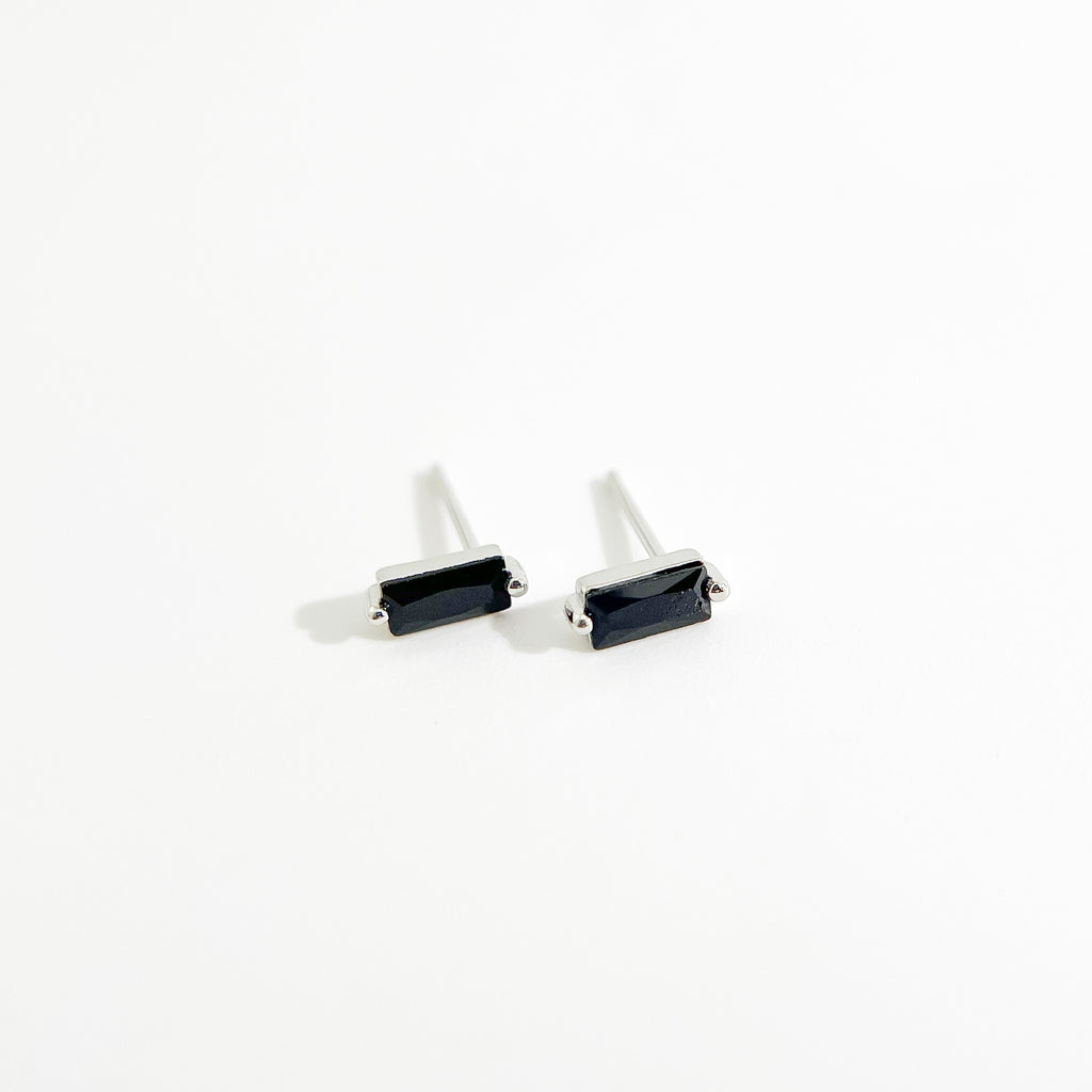 Black Rectangle Sterling Studs in Silver