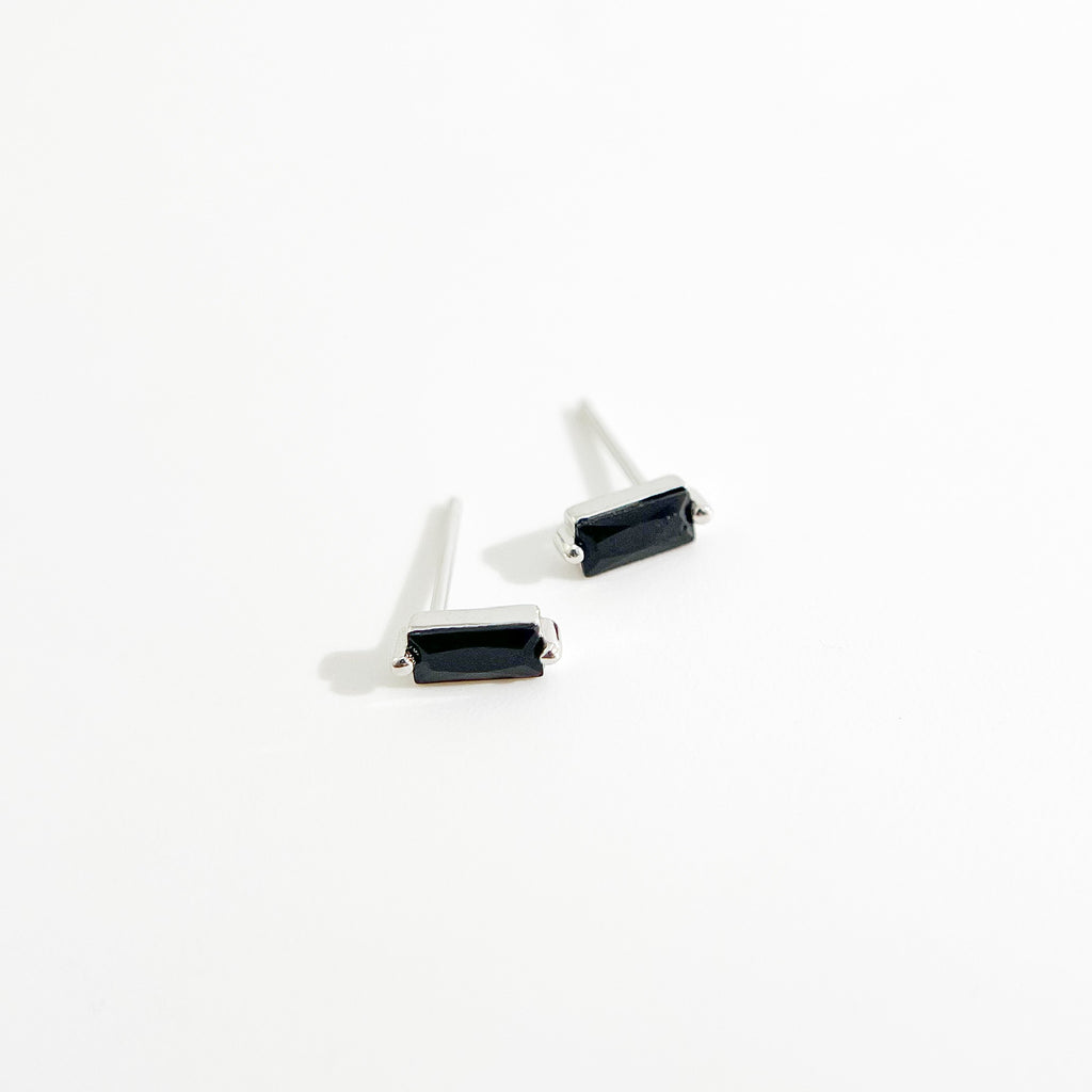 Black Rectangle Sterling Studs in Silver