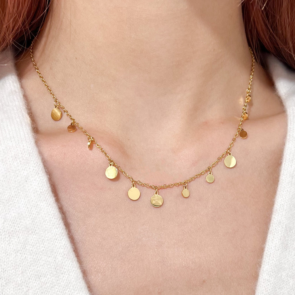 Dangling Disks Necklace in Gold
