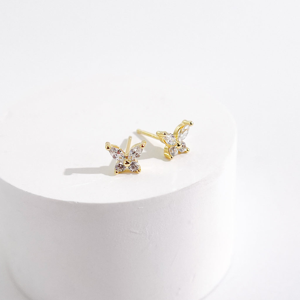 Crystal Butterfly Studs in Gold
