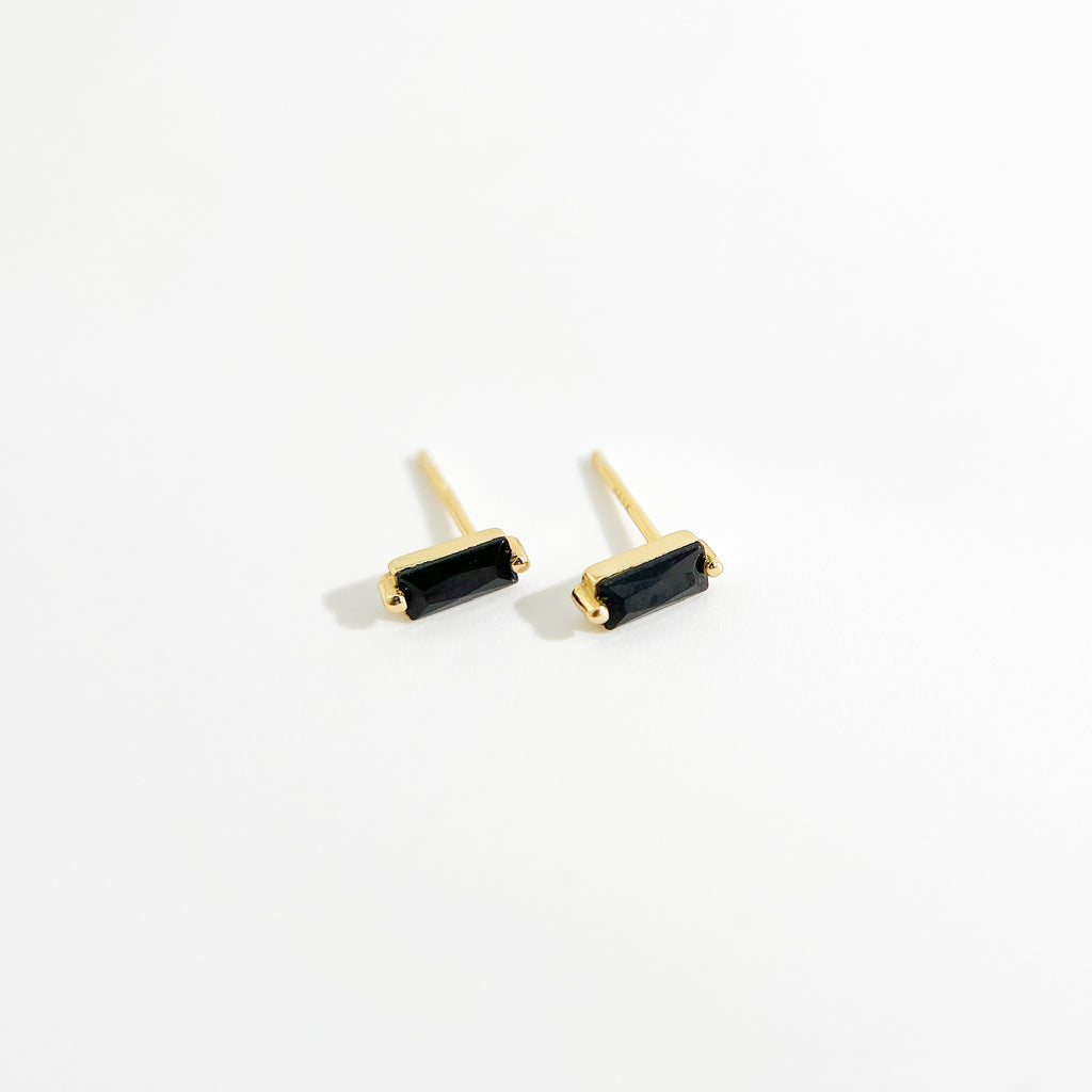 Rectangle Black Sterling Studs in Gold