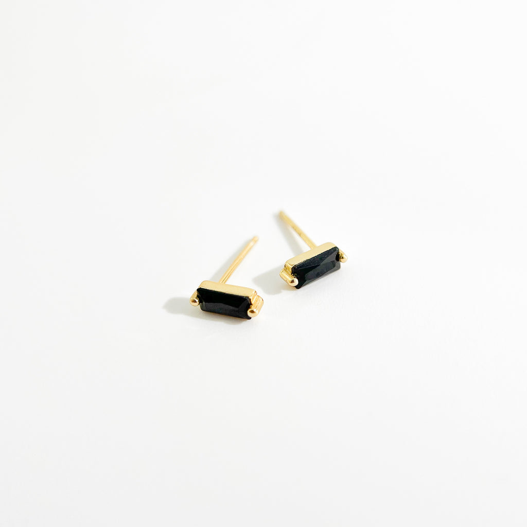 Rectangle Black Sterling Studs in Gold