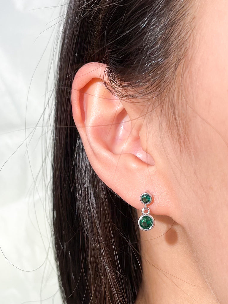 Green Dangle Sterling Earrings in Silver
