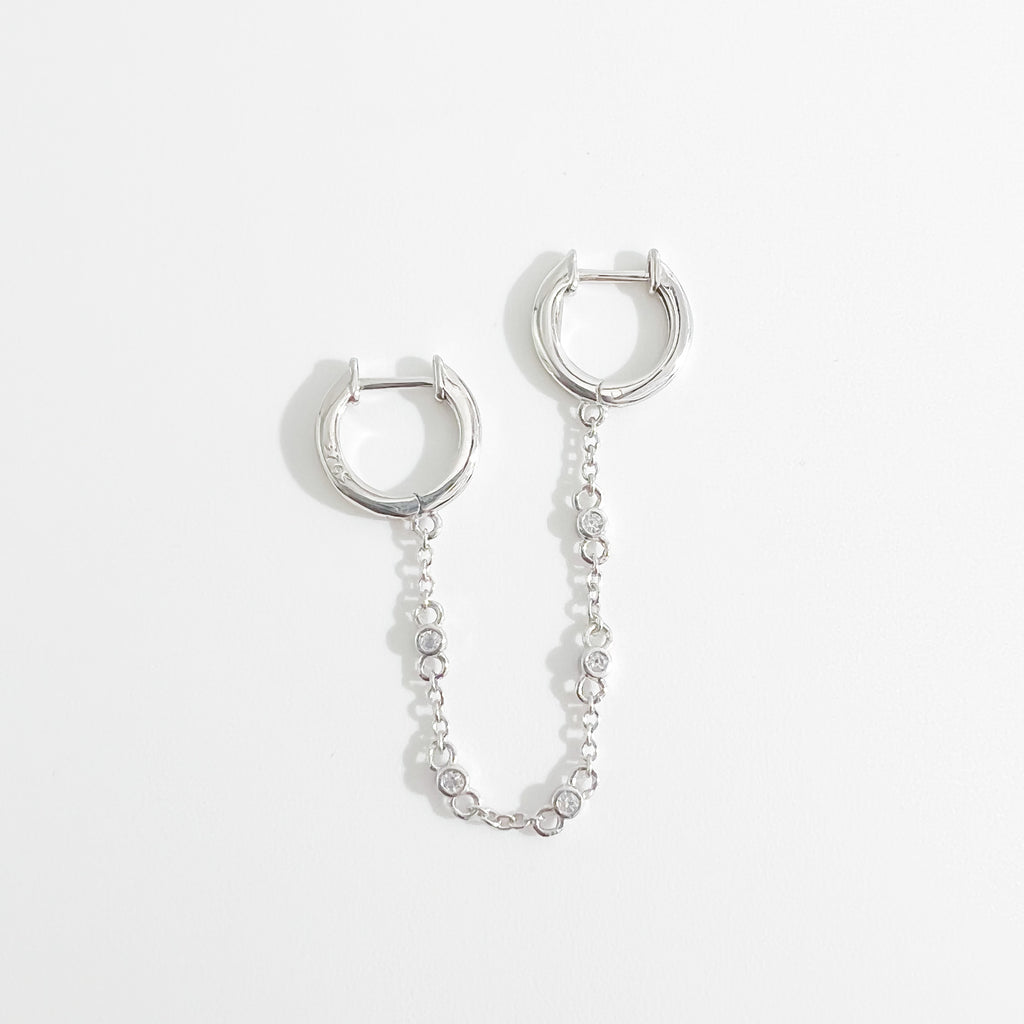 Theresa Sterling Crystal Chain Earrings in Silver